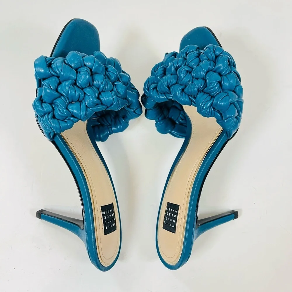 White House Black Market Millie Braided Heel Sandals Teal 6.5 Medium